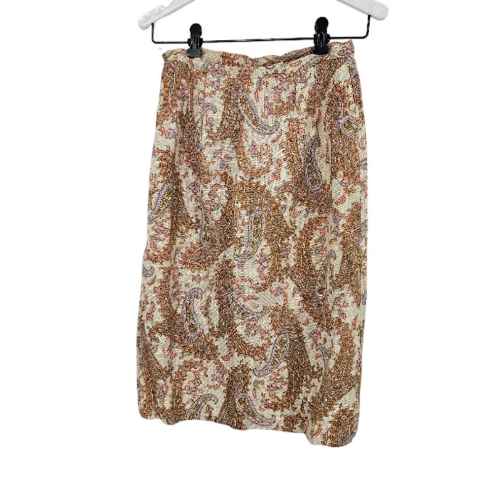 Vitange 70s Skirt Set Brown Button Down Long Sleeve Paisley Mod Secretary Sz 10 - Picture 2 of 12